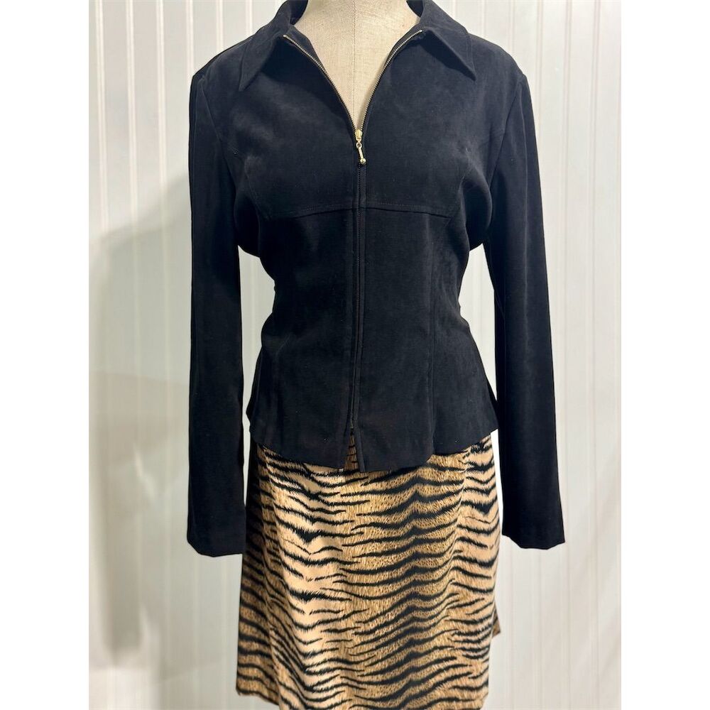 VTG Scarlett Skirt Suit Set Size 12 Black Animal Print Mob Wife Office Siren Y2K